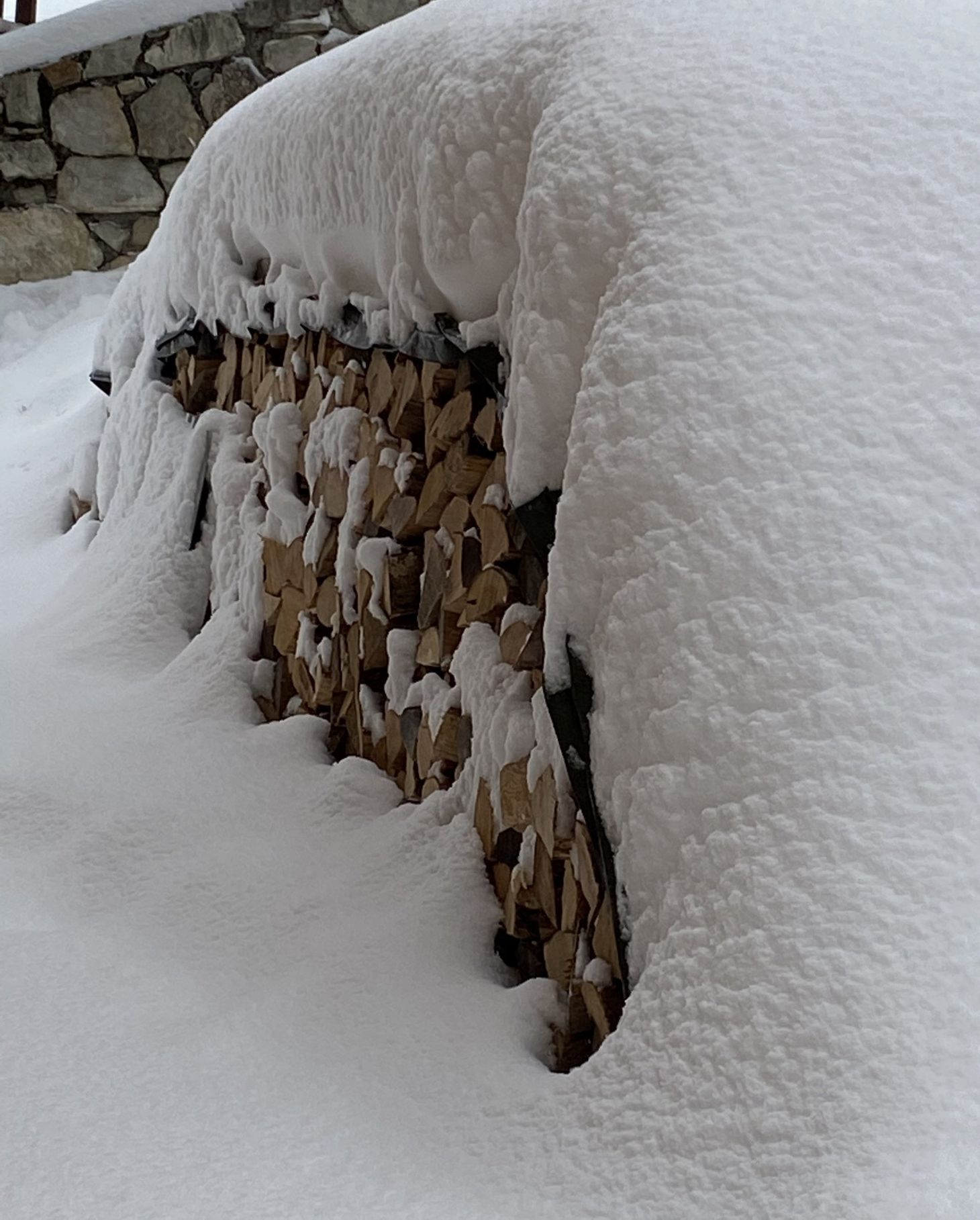 Chalet Marmotte Log Pile with Snow