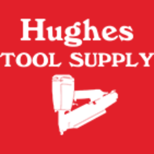 Hughes Tool Supply logo: white text and tool outline on a red background.