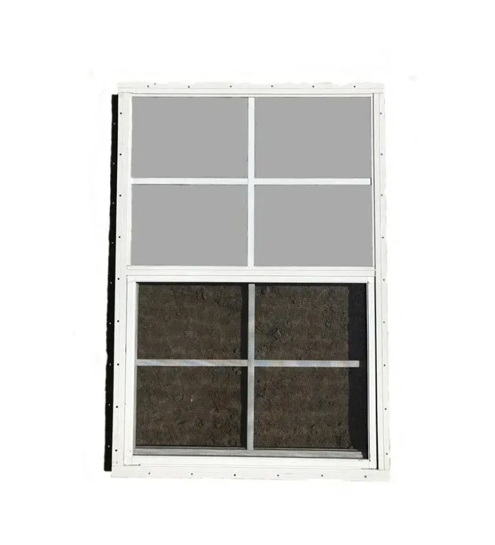 A white window with a screen on it on a white background.