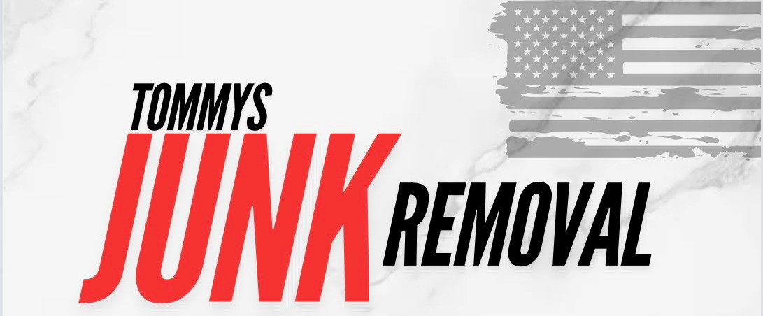 Logo for Tommy's Junk Removal. Red "JUNK" text, black "REMOVAL", US flag, and "TOMMYS" above.