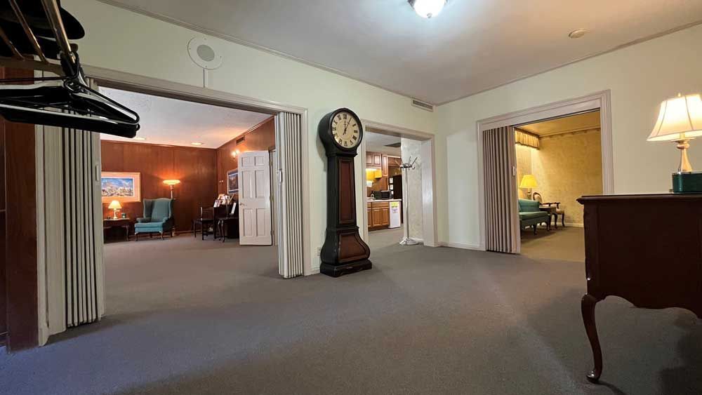 Clock and foyer area at Christensen-Hoagland Funeral Home