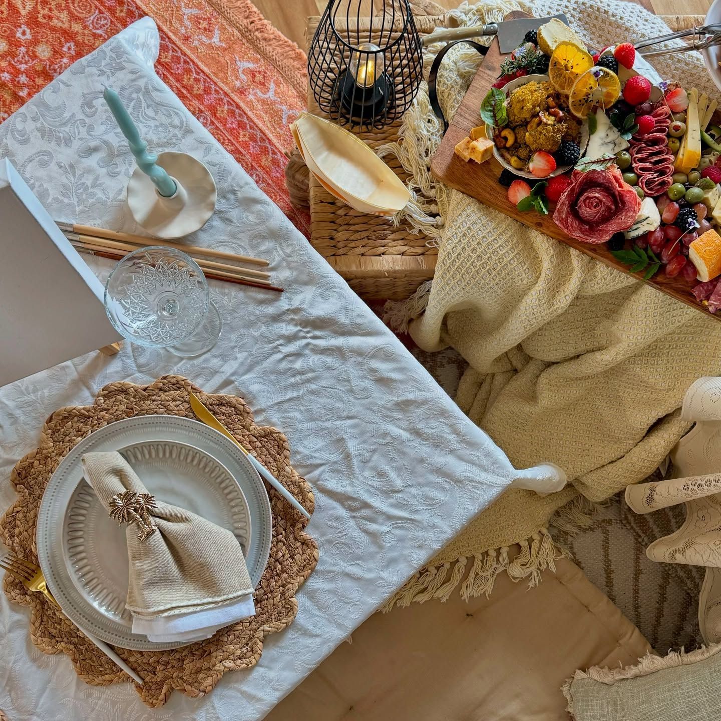 A set up on a table with plate and platter of nibbles — Amanda Douglass Catering Service in Corlette, NSW