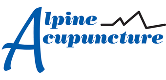 alpine acupuncture logo blue letters with black mountain