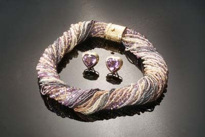 Braided Multi-Stone Toursad Matching Amethyst Earrings