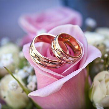Wedding rings in pink rose — jewelry store in Santa Barbara, CA