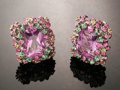 Amethyst Ruby and Emerald Earrings — jewelry store in Santa Barbara, CA