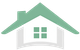 Green house logo with white walls and a green window.