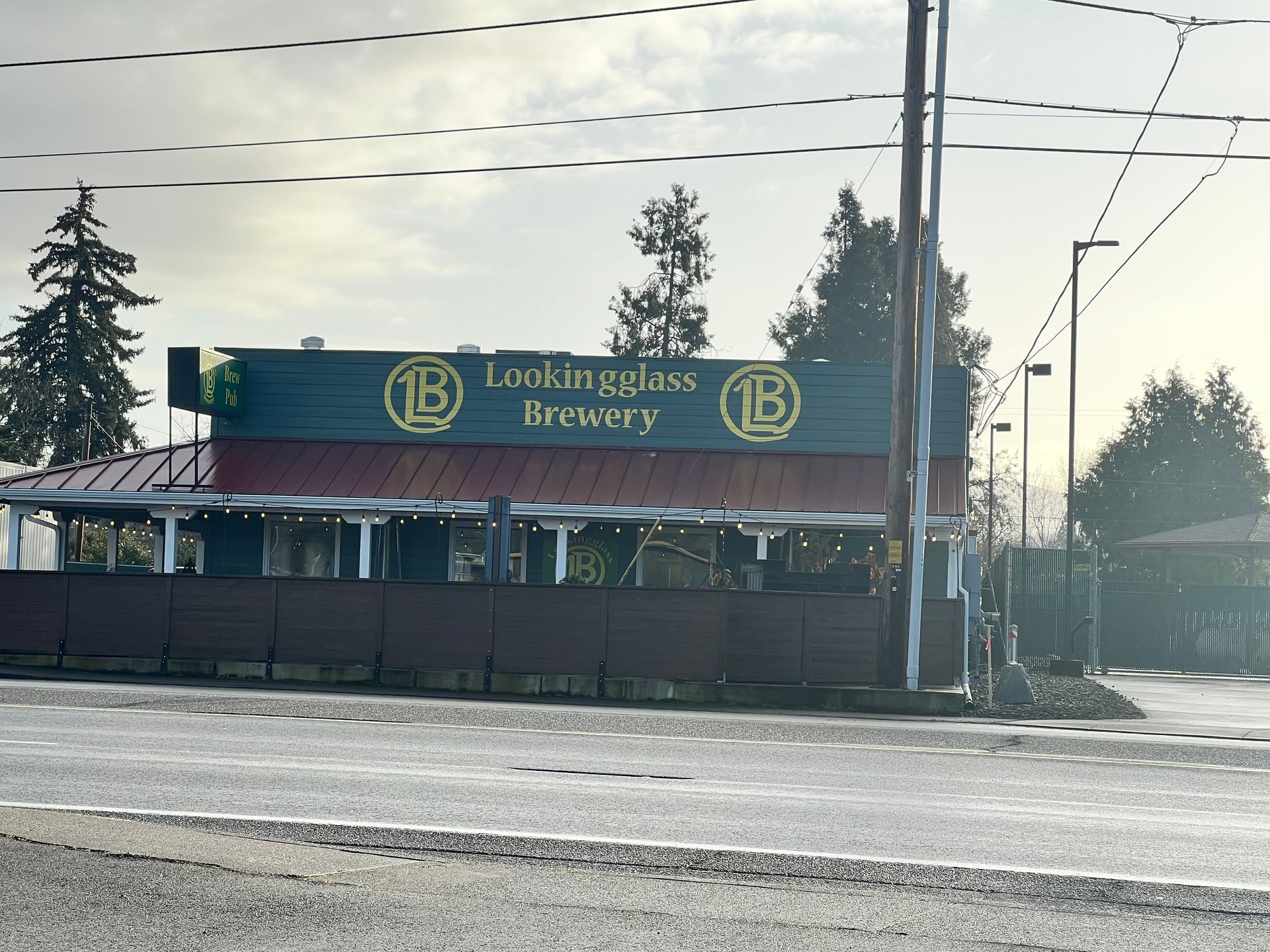 Lookingglass brewery is located on the side of the road