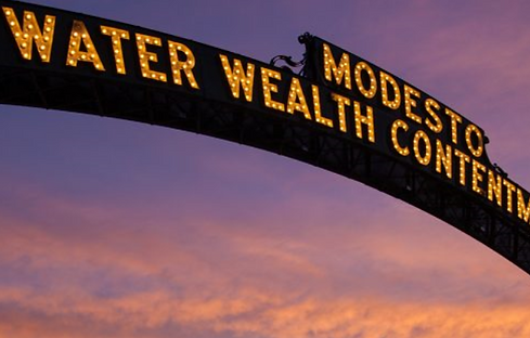 Modesto archway lit with 