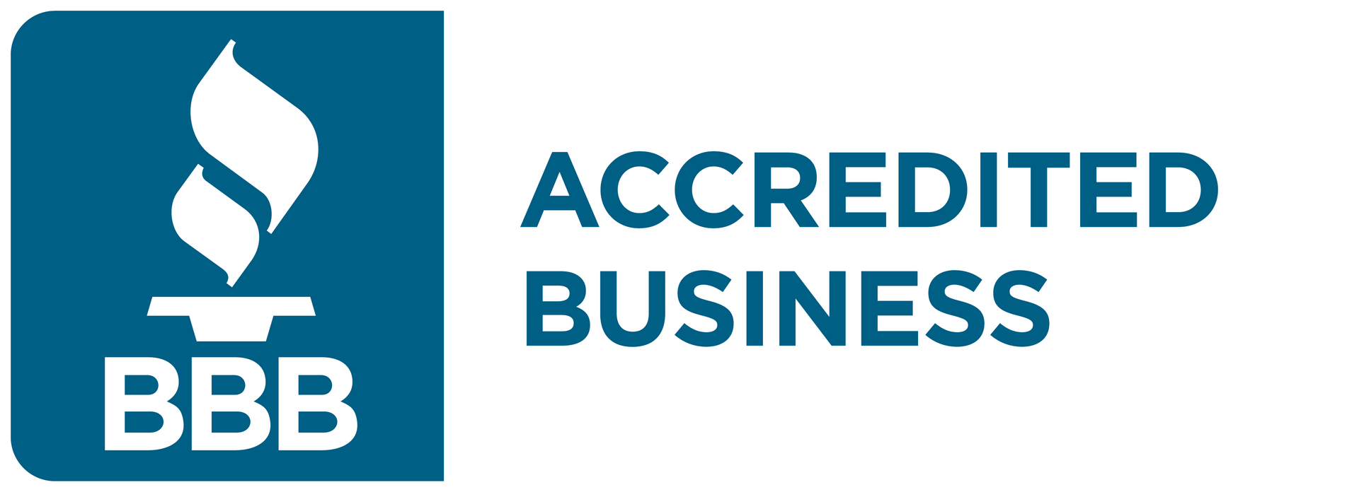 BBB Accredited Business logo: blue square with torch and BBB Accredited Business logo: blue square with torch and