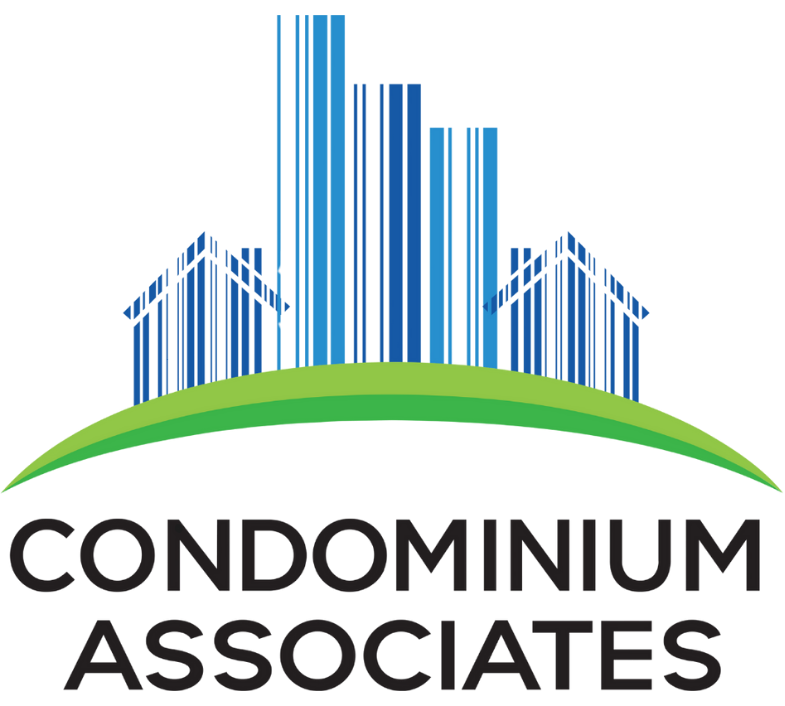 Condominium Associates logo with blue buildings over a green arc