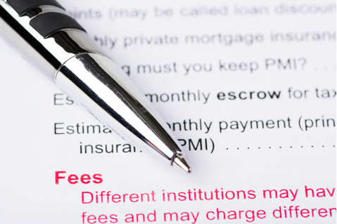 Pen pointing at printed financial document with red “Fees” text