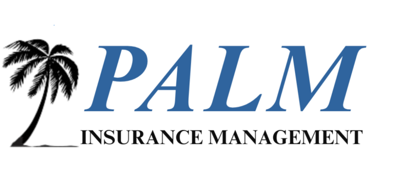 Palm Insurance Management logo with black palm tree and blue text on white background