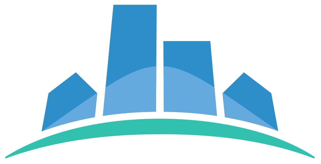Condominium Associates logo with blue building shapes and teal arc above black text