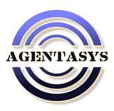 AGENTASYS logo with gold and navy circular arcs around bold black text