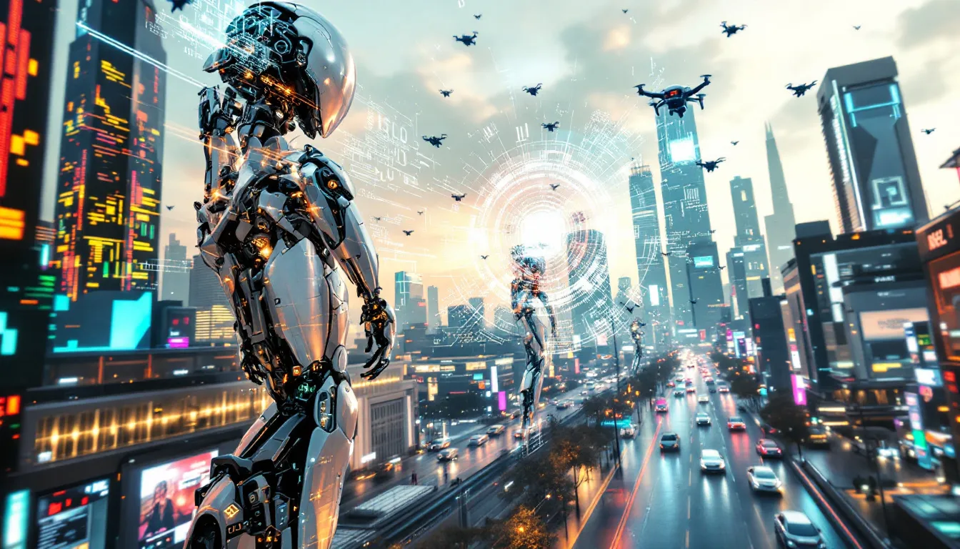A futuristic depiction of trends in AI automation, showcasing advanced technologies. | CMO Media Lab
