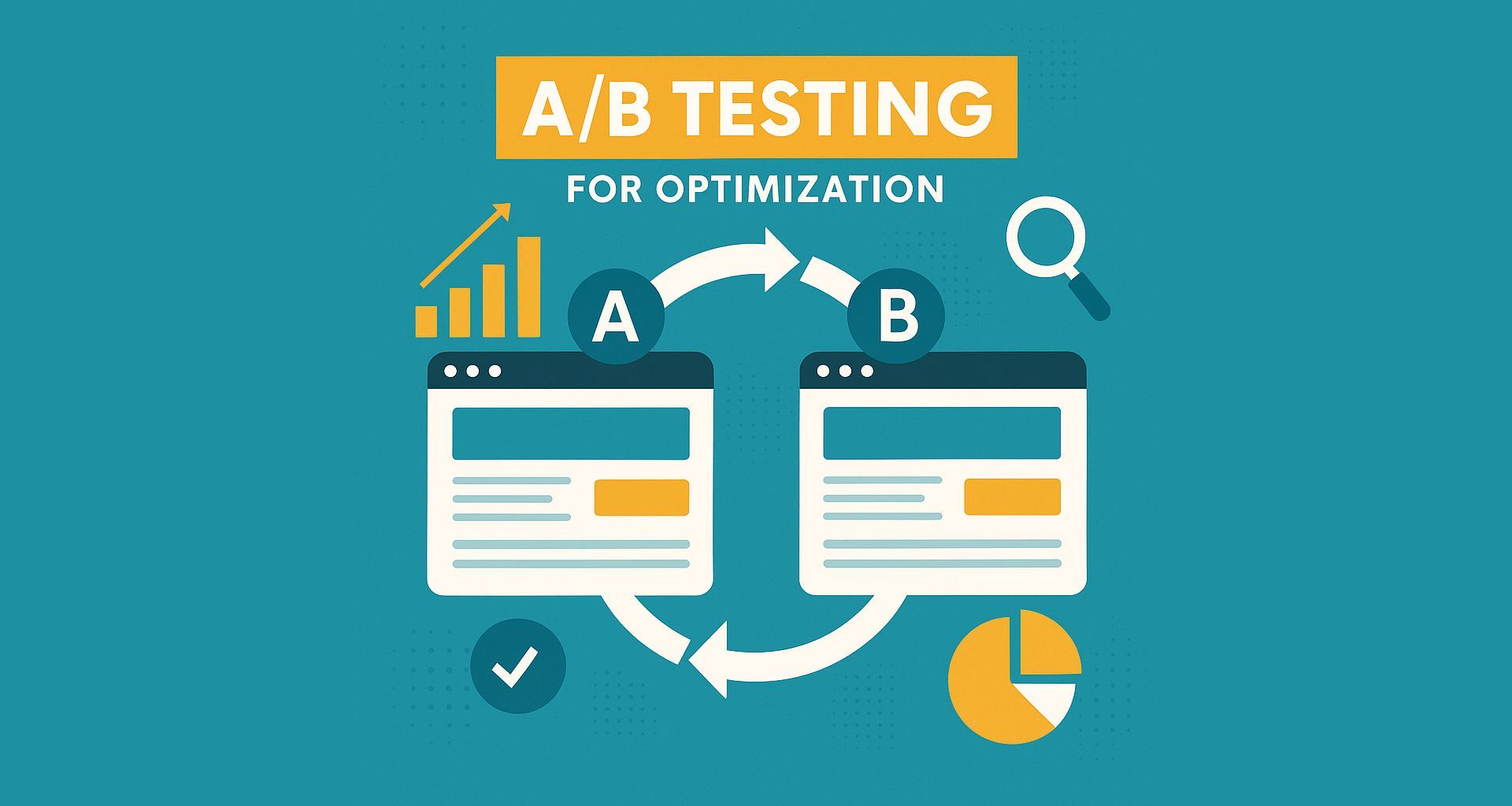 A/B testing concept with two webpage versions and analytics icons | CMO Media Lab