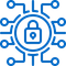 Blue padlock icon within a circular circuit board, symbolizing cybersecurity.