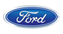 Um logotipo azul e branco da Ford em um fundo branco