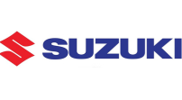 O logotipo da suzuki é azul e vermelho em um fundo branco.