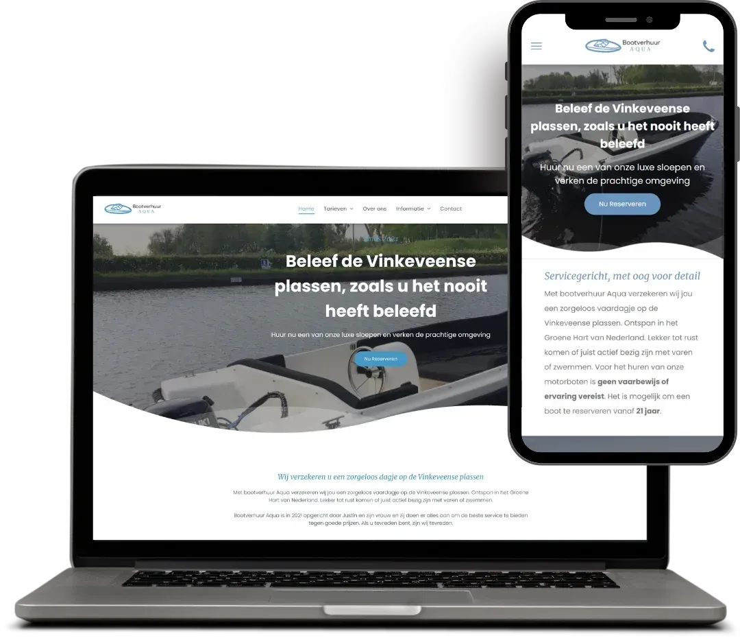 screenshot website van Bootverhuur aqua