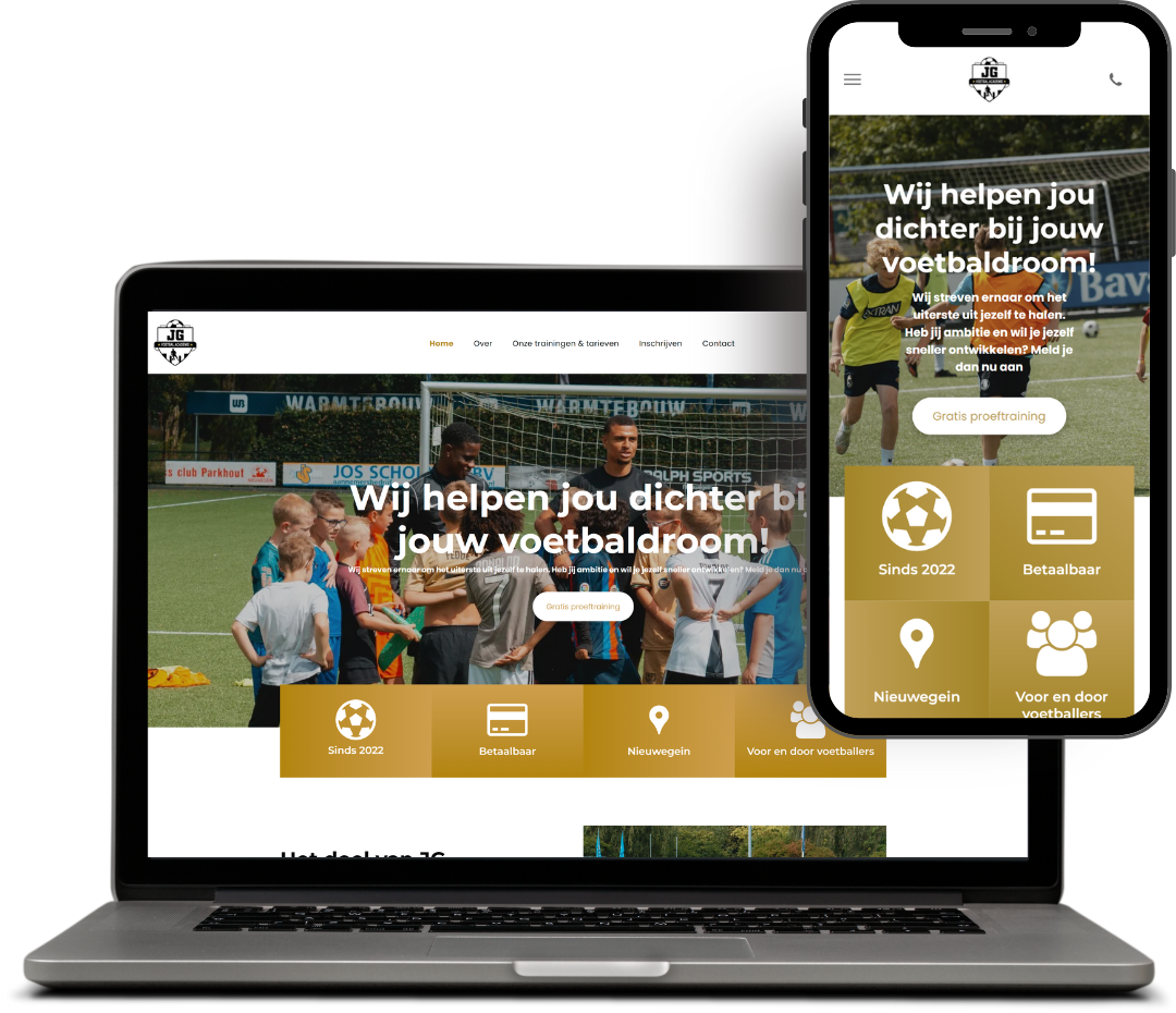 screenshot website van JG Voetbalacademie