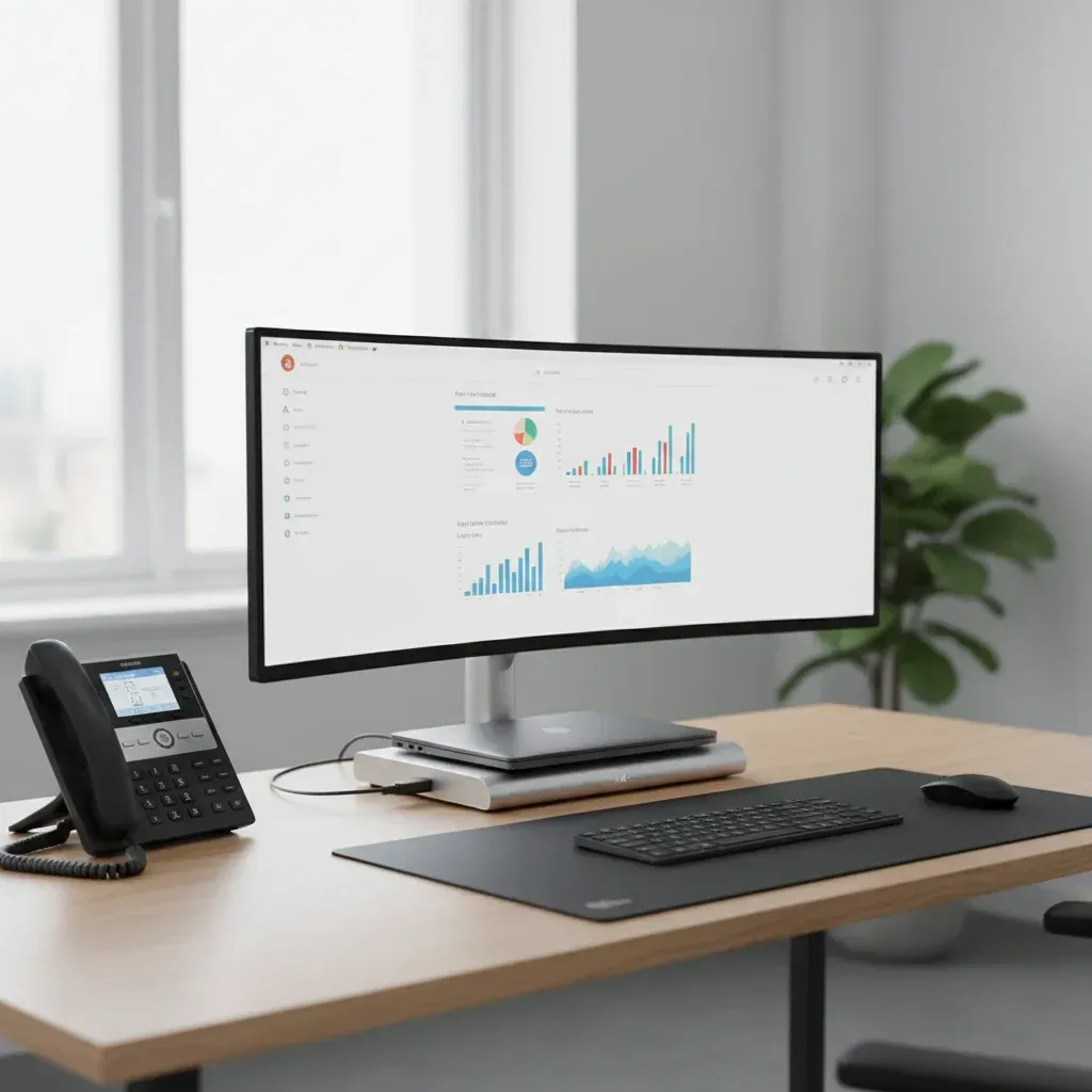 laptop tablet telefoon op wit bureau