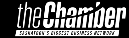 A black and white logo for the chamber of saskatoon 's biggest business network