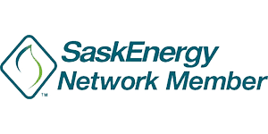 the saskenergy network member logo is blue and green .