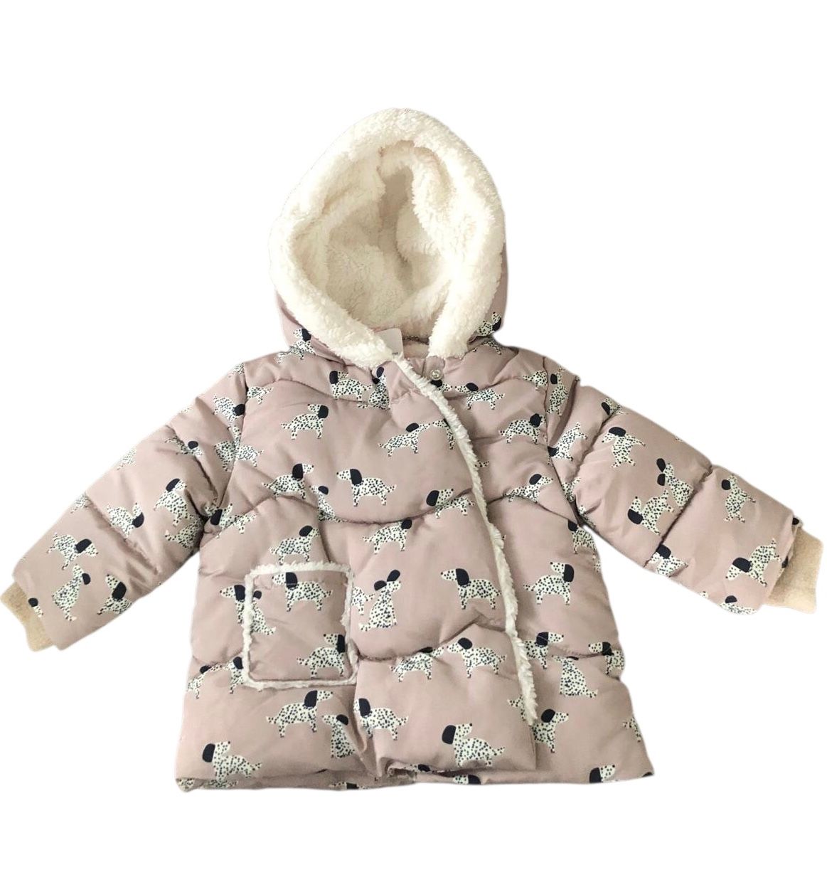 baby jasje met teddybont voering, zwart witte hondjes, super sale, maat 68