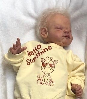 Baby sweater geel s met de tekst 'Hallo zonneschijn', maat 68