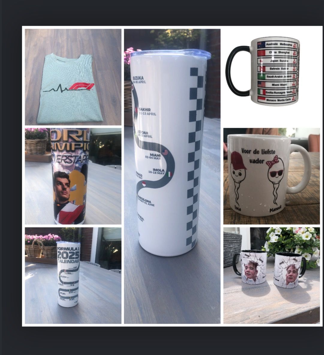 Een collage van mokken en bekers, persoonlijk gebruik