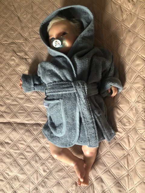 Kwalitatief mooie badjas in een staalblauwe kleur, Funnies, 0-1 jaar