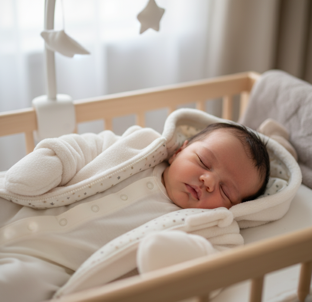 Leuken lief staat dit babyjasje, geschikt voor jongen en meisje, met oortjes en wantjes, sluit eenvoudig met een rits