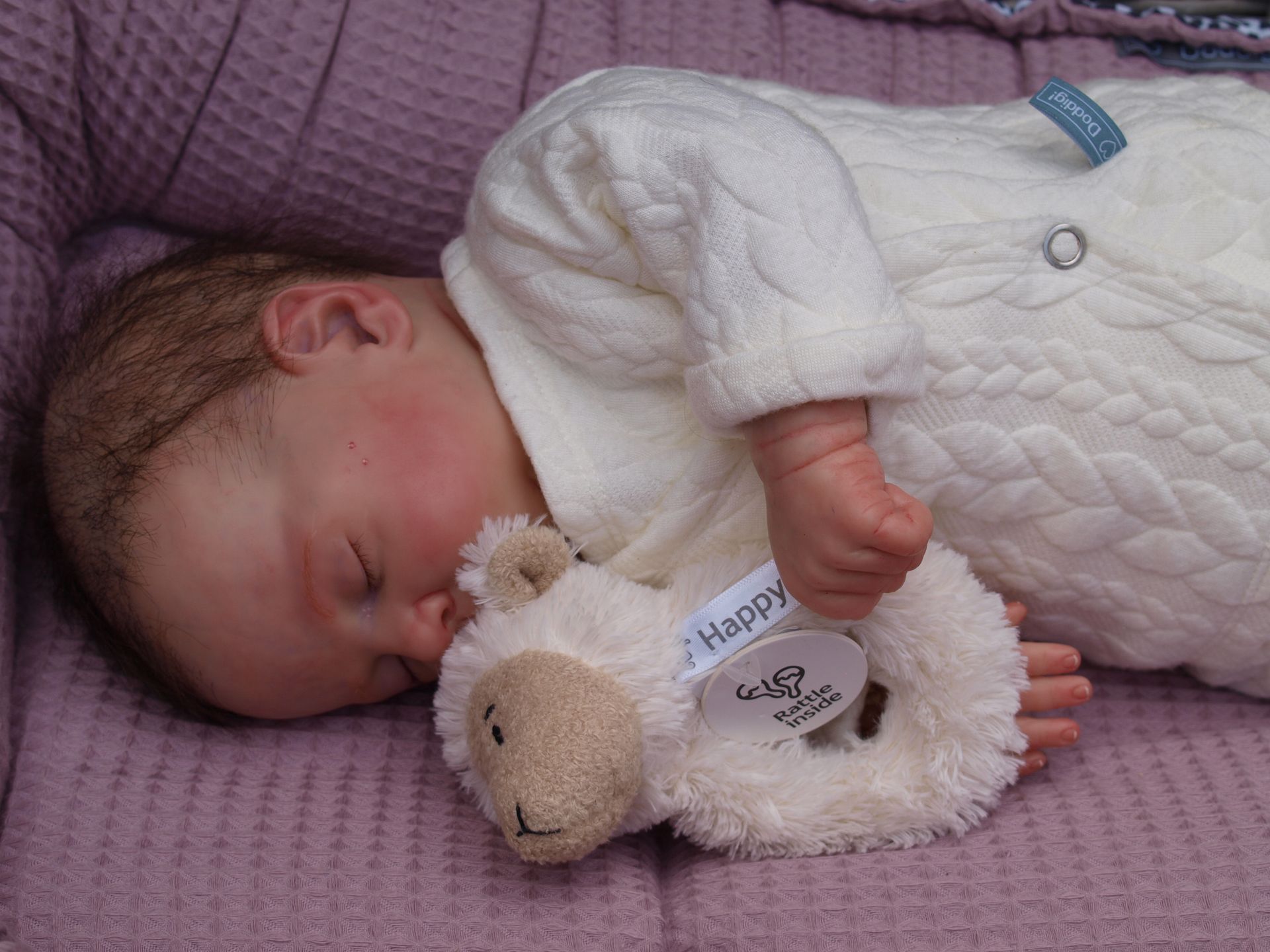 Roomwit babypakje, baby winter pakje met kabel