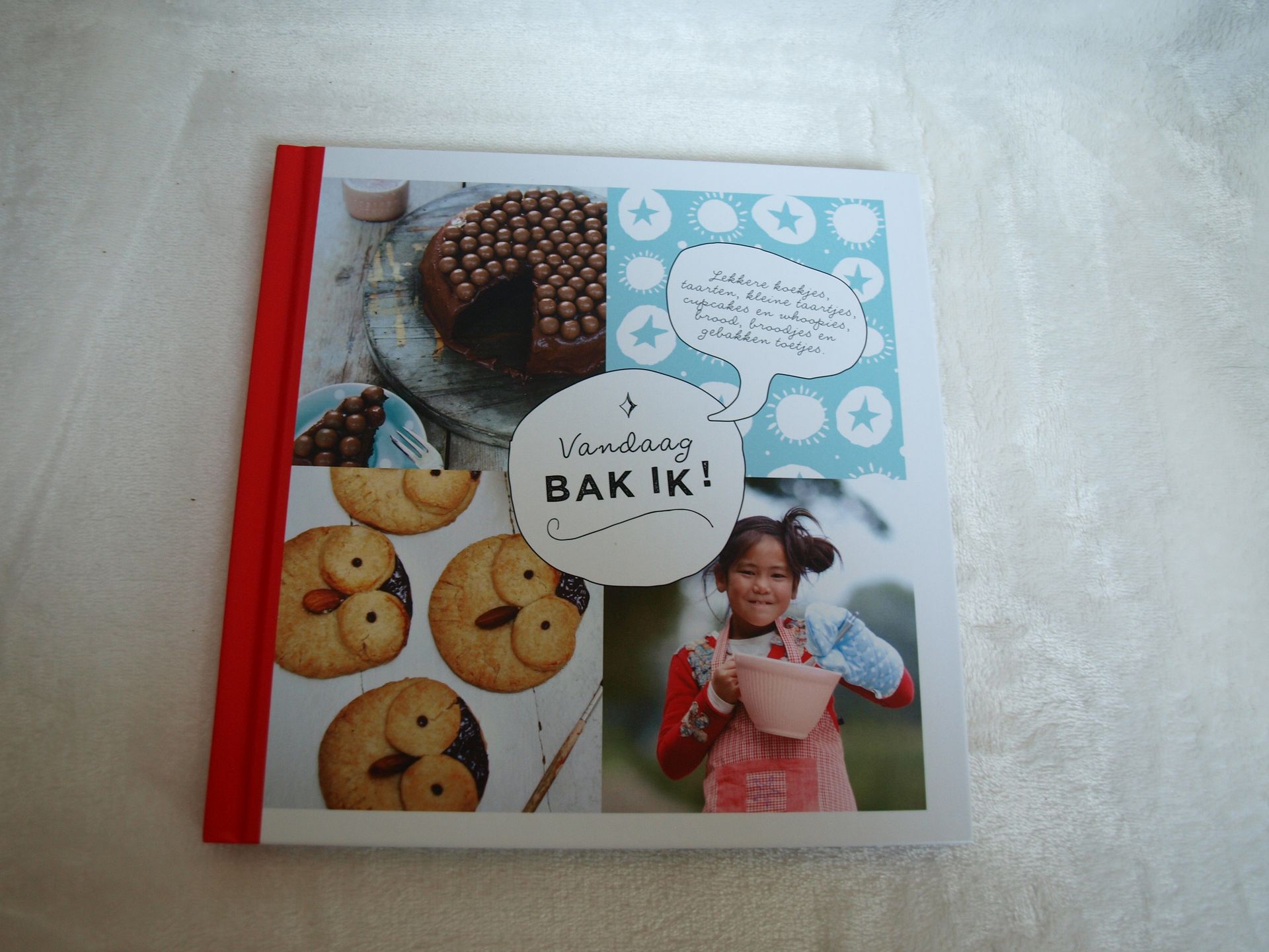 Een Kinder kook /bakboek met op de cover de tekst, vandaag bak ik