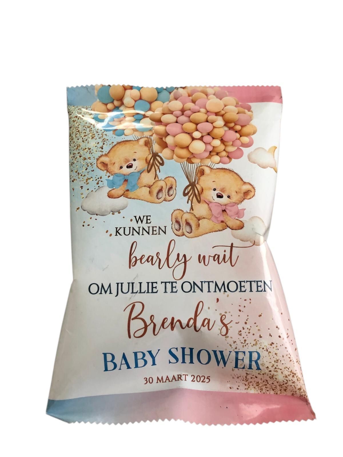 Voorbeeld chipszakjes babyshower tweeling