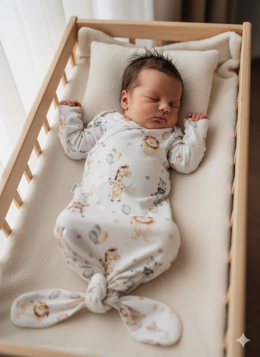 Slaapzak newborn, voor een veilig gevoel. met leuke afbeeldingen -handig en makkelijk om de kleine te verschonen