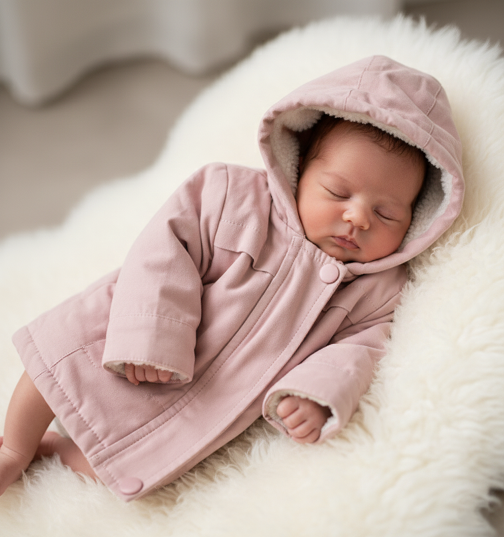 Heel mooi meisjes najaar/winter meisjes jasje met teddybont voering. maat 56, sluit d.m.v een rits en overslag met drukkers