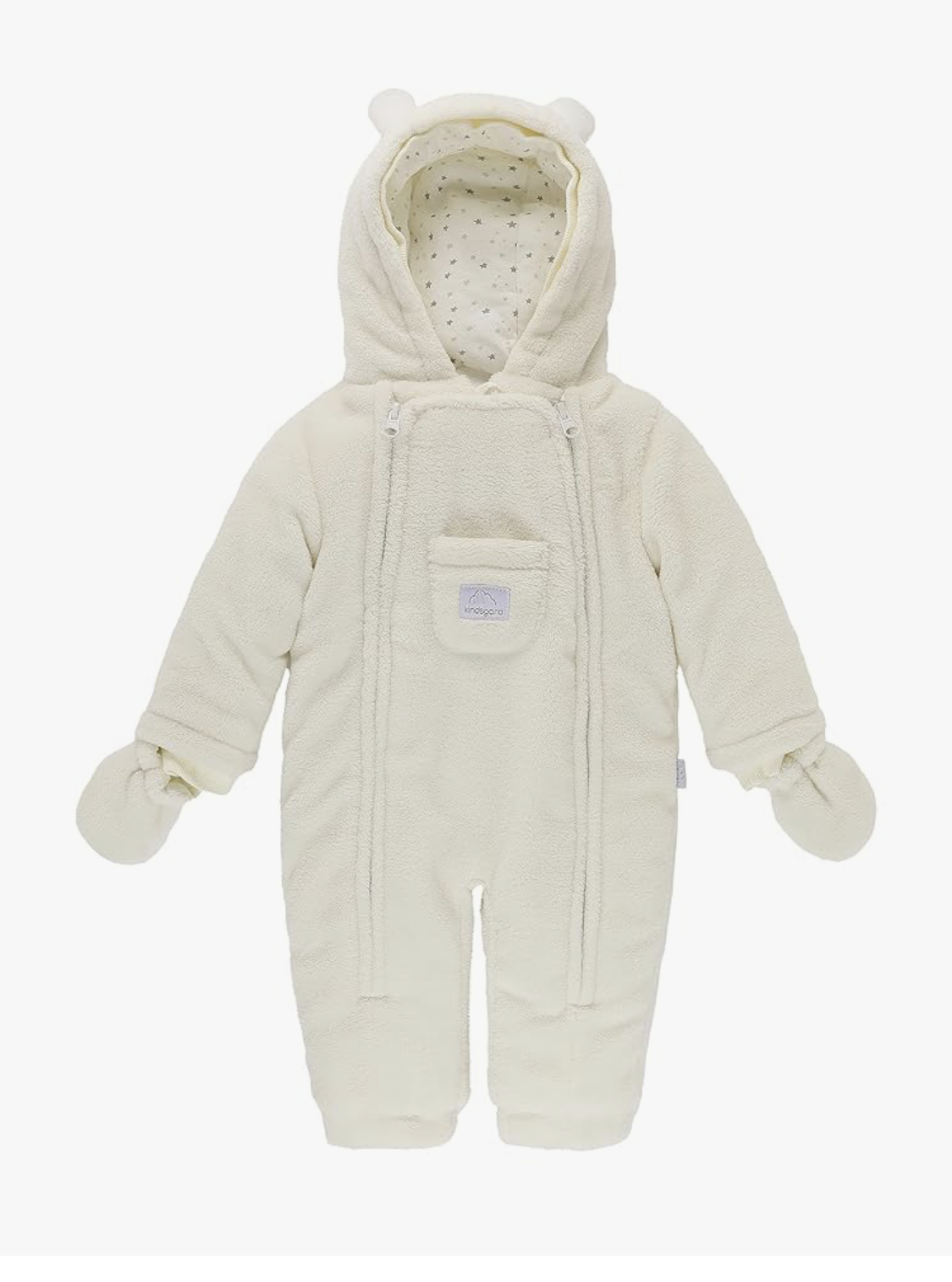 Gebroken wit teddyberen pak maat 74-80. Welke baby wordt nou niet vrolijk van dit leuke winterpak met dubbele ritssluitingen.