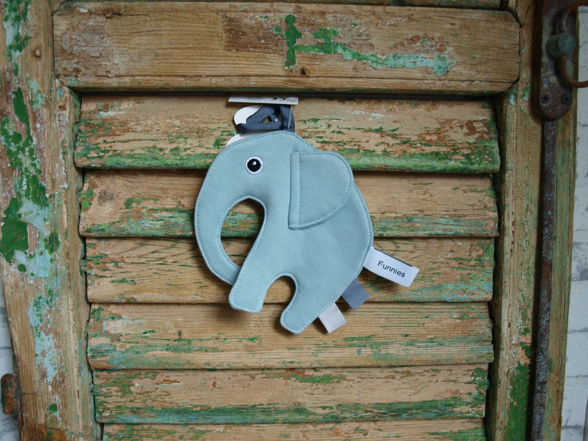 Mintgroene stoffen olifant, baby labeldoekje, speendoekje, te personaliseren