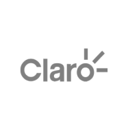 Um logotipo cinza e branco para Claro sobre um fundo branco.