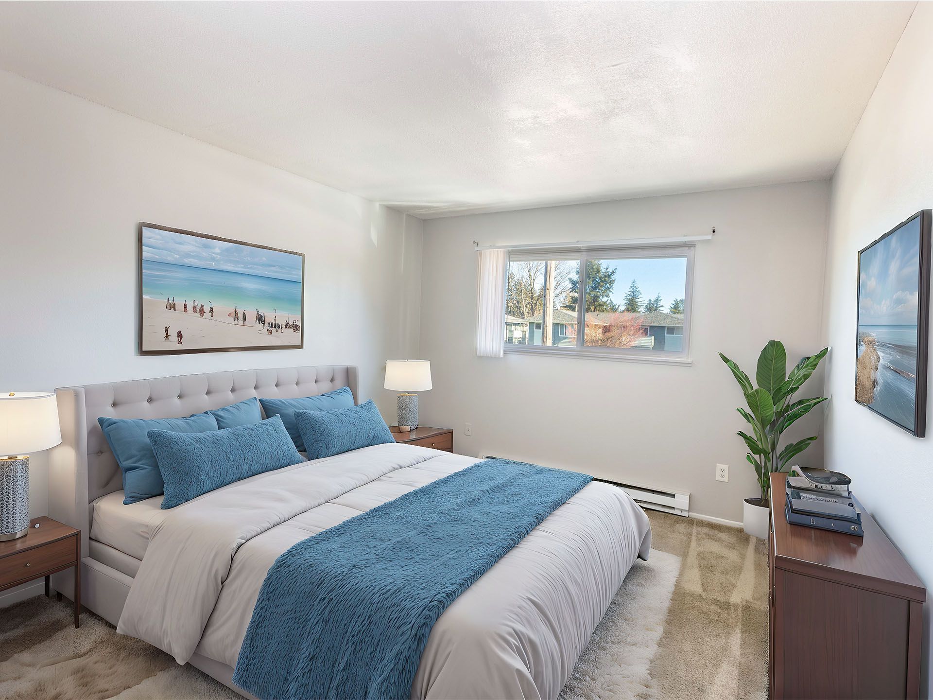 Photo of a bedroom with a wide window