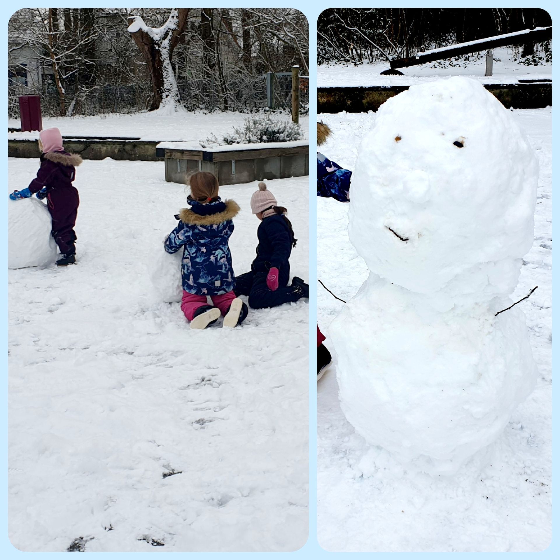Winterspaß an der Schule Iserbrook: Kinder bauen Schneemänner
