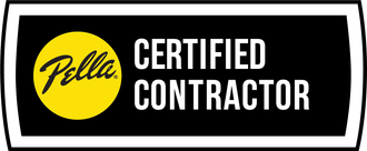 A pella certified contractor logo on a black background.