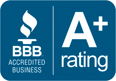 A blue bbb accredited business a+ rating logo