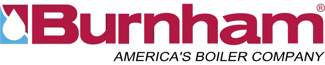 The burnham america 's boiler company logo is red and blue