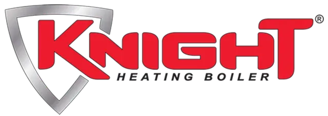 The logo for knight heating boiler is red and silver