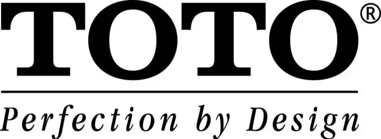 The toto logo is black and white and says perfection by design.