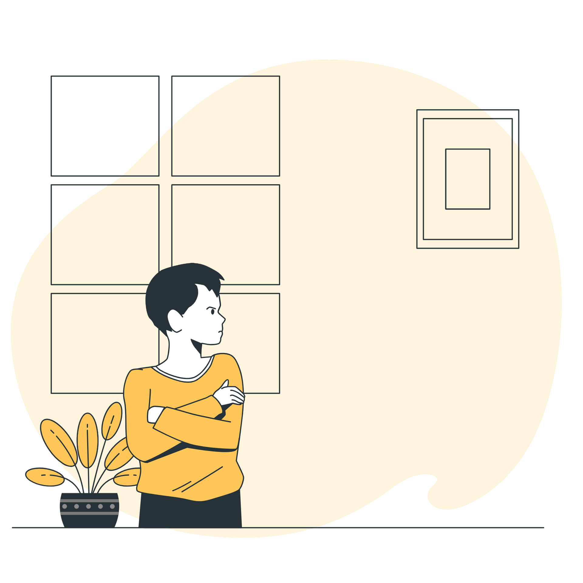 A man is standing in front of a window with his arms crossed.